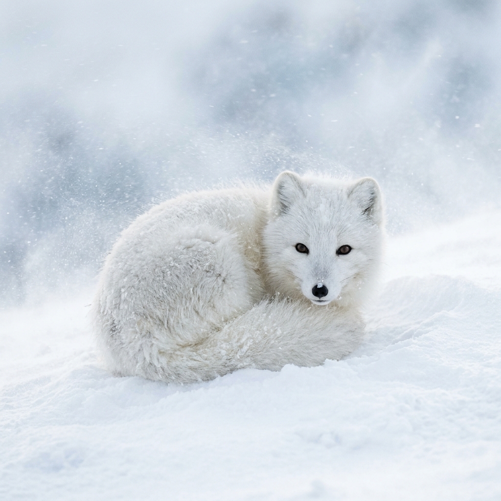 Whisper of the Tundra: Arctic Fox in Winter Gale