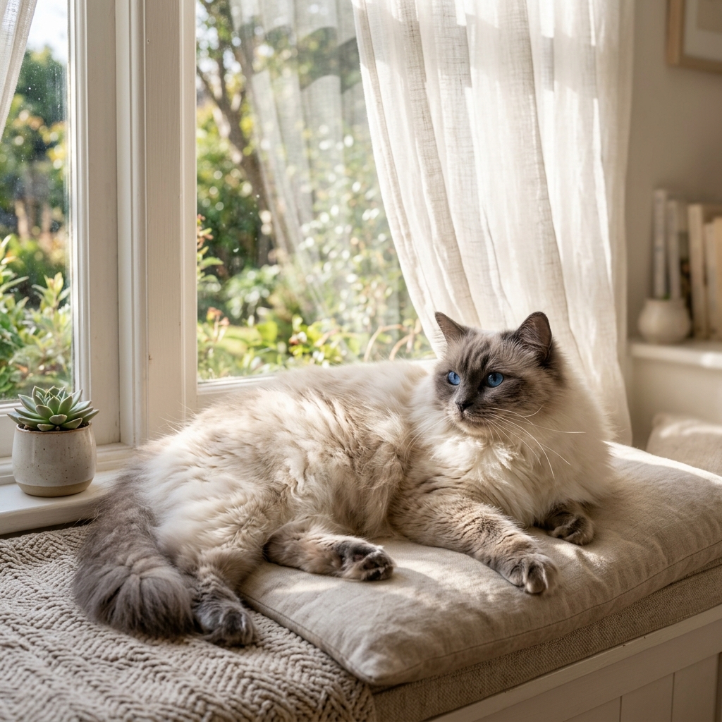 Velvet Slumber: Blue-Point Ragdoll in Sunbeam